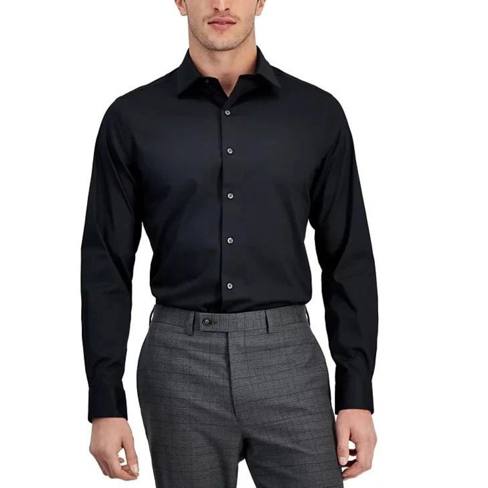 NWT Alfani Dress Shirt Men's S Black Cotton Blend Stretch Regular